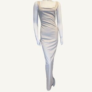 Naked Wardrobe Cream Square Neck Bodycon Maxi Dress NWT Medium